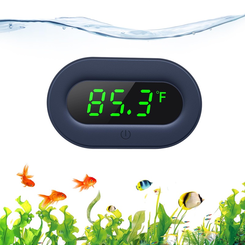 Aquarium Thermometer Digital, LED Display Fish Tank Thermometer Stick On Highly Accurate to 0.9, Wireless Temperature Measurement for Fish, Betta, Aquatic, Replaceable Battery Green Display