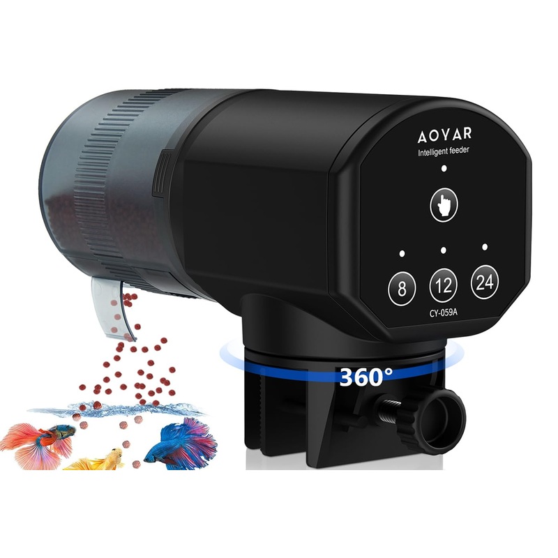 Automatic Fish Feeder Dispenser for Aquarium: 200ml Large Capacity Auto Feeders for Small Tank Turtle Betta Koi – Battery Food Feeding Timer for Flakes Pellet Vacation Weekend Day Battery Powered Design