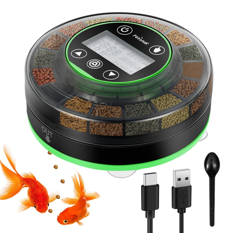 Automatic Fish Feeder for Aquarium – Moisture-proof and Precision Feeding Betta Vacation Feeder, USB Rechargeable Auto Fish Food Dispenser with Timer,LCD display CY-109C
