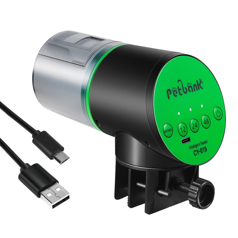 Automatic Fish Feeder for Aquarium – Rechargeable Food Dispenser for Fish Tank, Vacation Fish Feeder Timer with USB Charger Cable,CY-019 CY-019 Green