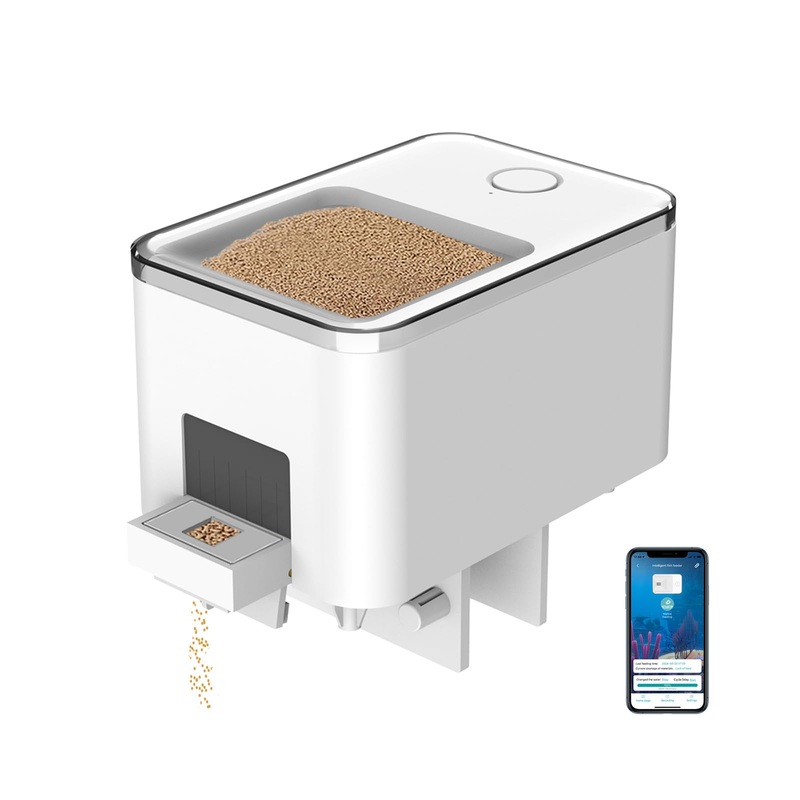 Bluetooth Fish Feeder Automatic Dispenser for Aquarium, Food Dispenser for Fish Tank with App Control, USB Powered for Small Fish Tank Pelleted Food, Electronic Feeders for Animals, White USB Powered-WP8622