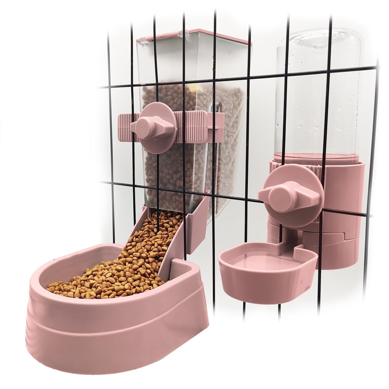 BNOSDM Rabbit Automatic Food Feeder and Water Dispenser Bunny Gravity Feeding Station Waterer Set Hanging Self-Dispensing Feeder for Ferret,Guinea Pigs Chinchillas Kitten (Pink) Pink