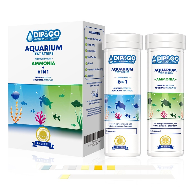 DIP & GO Aquarium Test Strips. Aquarium Water Test Kit and Ammonia Test Kit for Aquarium. Range-Guided and Easy-to-Read, Color Corrected Results. Aquarium Test. (Ammonia & 6-in-1 Combo) Ammonia & 6-in-1 Combo