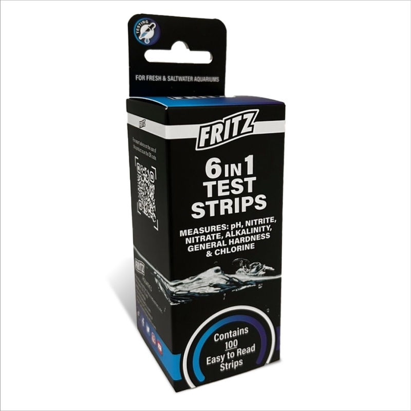 Fritz 6 in 1 Aquarium Test Strips – Monitor Nitrates, Nitrites, Water Hardness, Chlorine, Alkalinity and pH Level – 100 Count