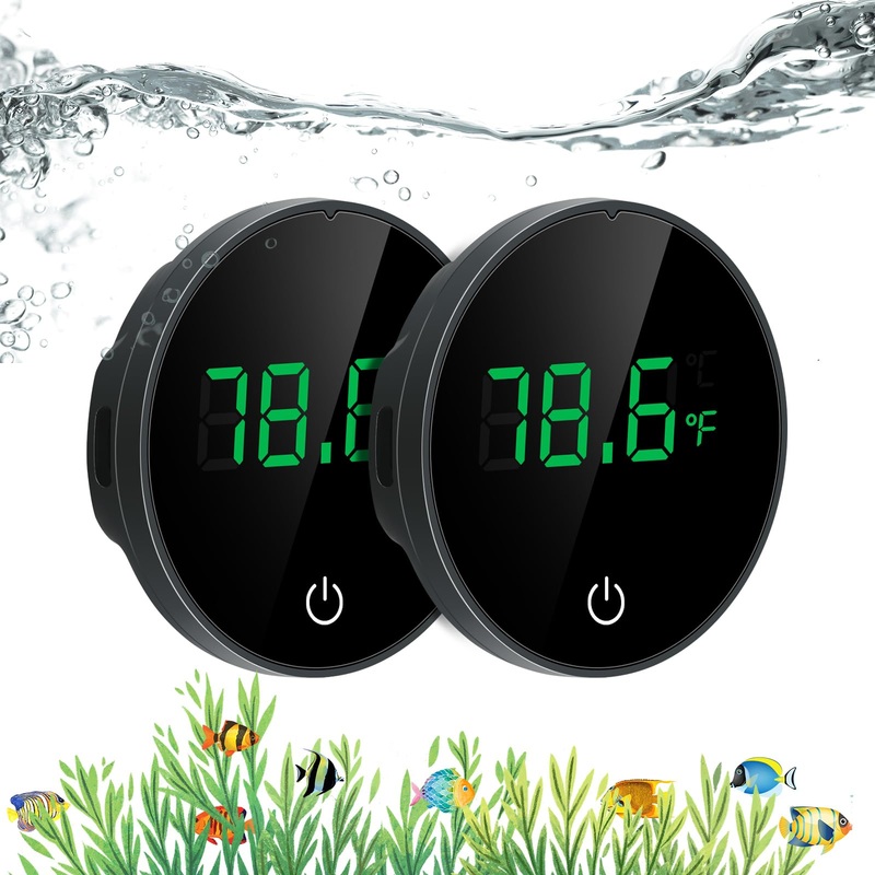 GuDoQi Aquarium Thermometer, 2Pack Rechargeable Fish Tank Thermometer, LED Touch Display, / Switchable, Accurate Stick-on Tank Temperature Sensor Idea for Aquariums, Glass Containers