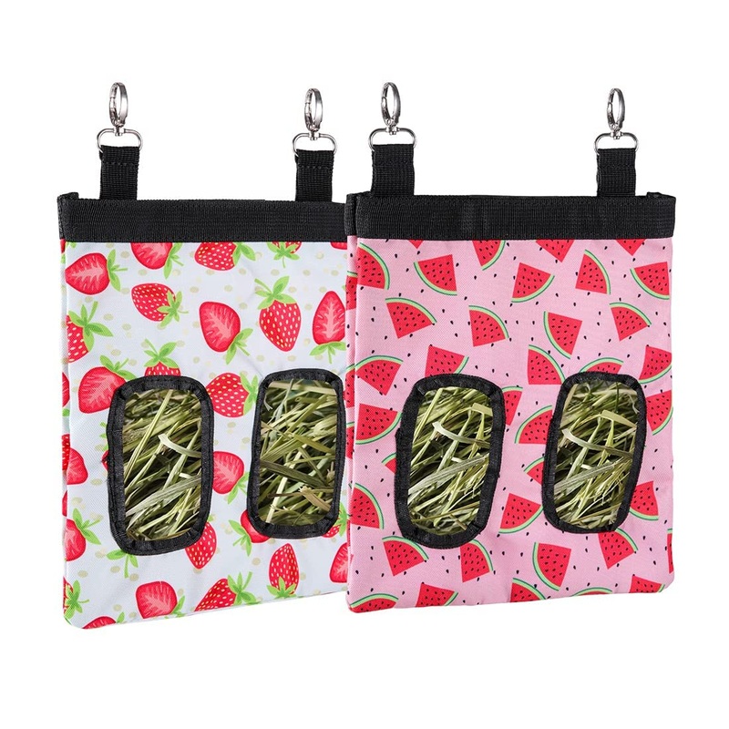 Guinea Pig Hay Feeder, 2 Pack, 11 x 9 x 1 Inches, Stainless Steel, 600D Oxford, Watermelon and Strawberry S -10″x 8″x 2″-A (Watermelon+Strawberry)