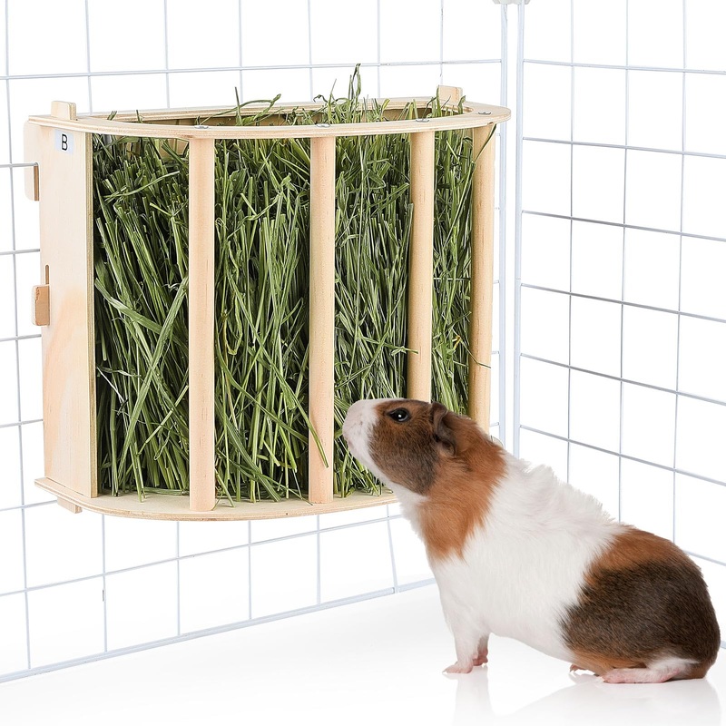 Guinea Pig Hay Feeder Wooden Rabbit Hay Feeder Big Volume Bunny Hay Holder Hanging Hay Rack with Instructions Guinea Pig Cages Accessories for Chinchilla and Ferret, Rabbit Cage Accessories 1 PACK Wood color