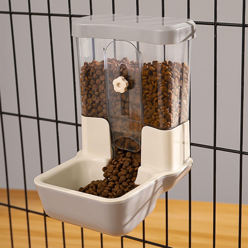 Hanging Automatic Food Dispenser, 27oz Large Capacity Hanging Pet Cage Feeder for Rabbit Bird Chinchilla Hedgehog Guinea Pig Ferret Kitty Puppy (Gray) Gray