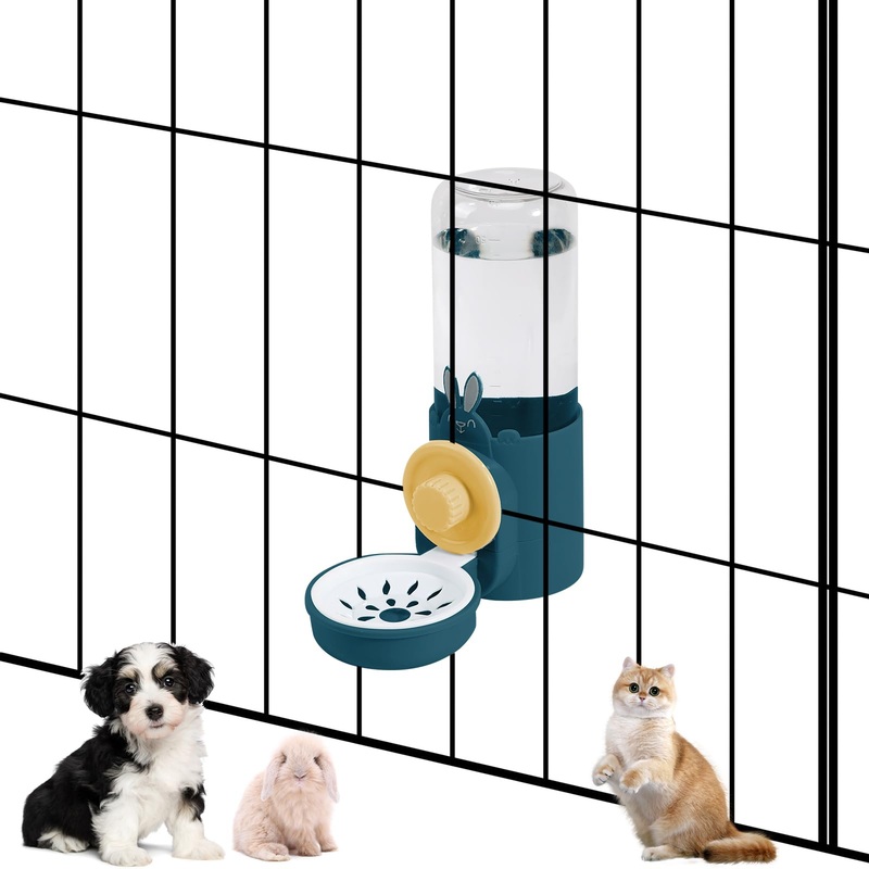 Hanging Automatic Pet Water Dispenser, Auto Siphon Rabbit Ferret Bunny Hedgehog Waterer Dispenser, Cat Dog Water Bowl for Cage Hanging (Dark Blue) Dark Blue