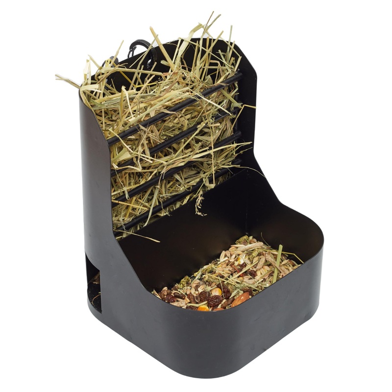 Hay and Food Feeder for Rabbit, Guinea Pig, Bunny, Chinchilla, Heavy Duty Metal Bin 5.5 x 5.5 x 7 inch