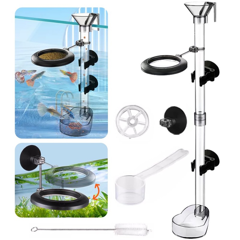 La La PetFish Shrimp Feeding Dish Set Fish Feeder Tube Kit with Feeding Ring Suction Cups Adjustable Tubes Cleaning Brush Measuring Spoon Feeding Aquarium Supplies for Fish Tanks