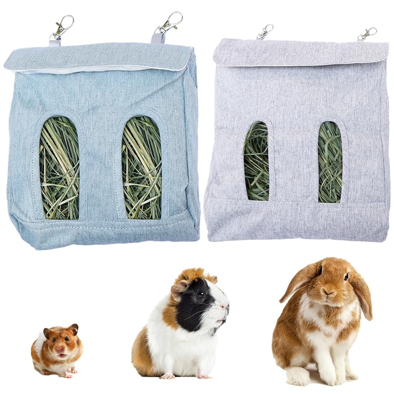 Meow&Woof 2 Pieces Rabbit Hay Bag, Rabbit Hay Feeder Bag, Guinea Pig Hay Feeding Device, Small Animals Feeding Sack for Rabbit, Chinchilla, Hamster