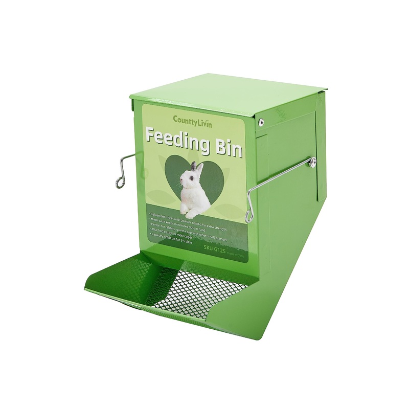 Metal Small Animal Feeder with Lid, Heavy Duty Rabbit Feeder, Large Capacity Rabbit Food Dispenser, Great for Rabbit, Guinea Pigs, Chinchillas and Other Small Animals. (4.6 inch, Green) 4.6 inch