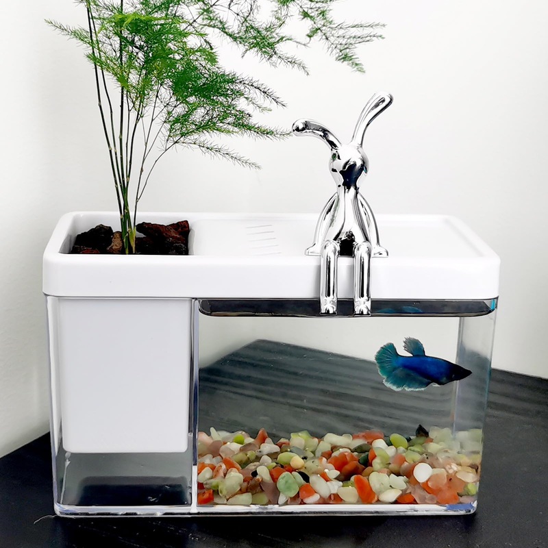 Multi-purpose Mini Betta Fish Tank, Desktop Office Small Fish Tank, 0.2 Gallon Plastic Aquarium, Pen Holder Storage Fish Tank – Create Different Desktop Landscape
