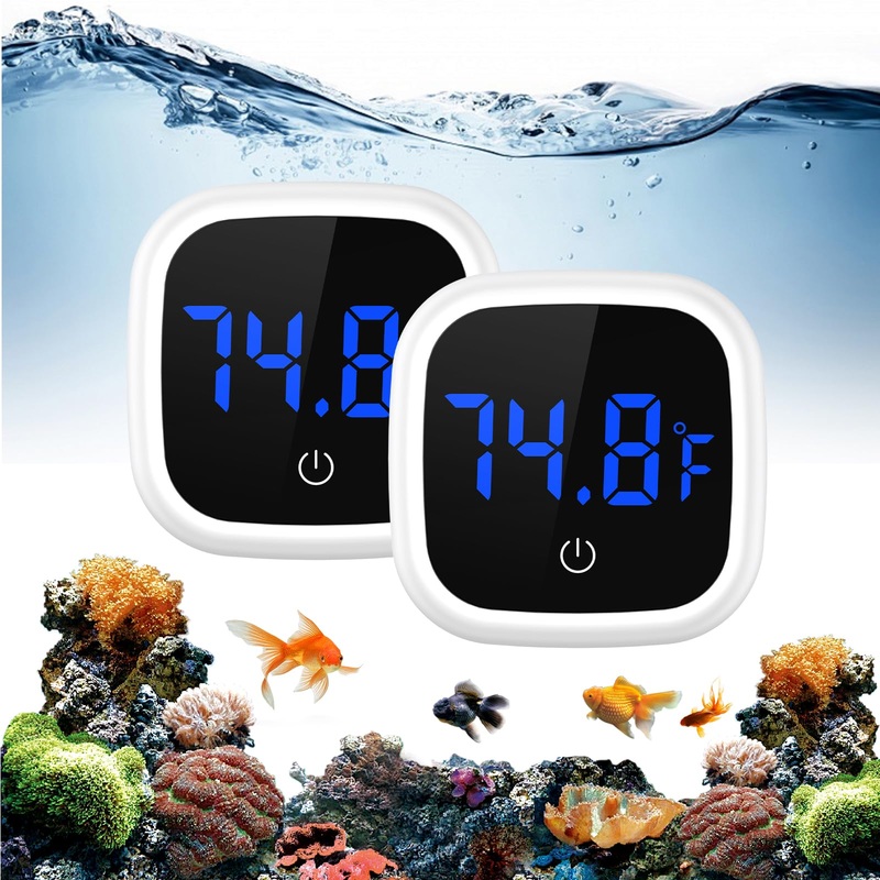 ORIA Digital Aquarium Thermometer, 2 Pack Stick-on Fish Tank Thermometer, Wireless Axolotl Thermometer with LED Touch Screen, Battery, 0.18 High Accuracy, for Fish, Aquatic, Reptile 2 PCS