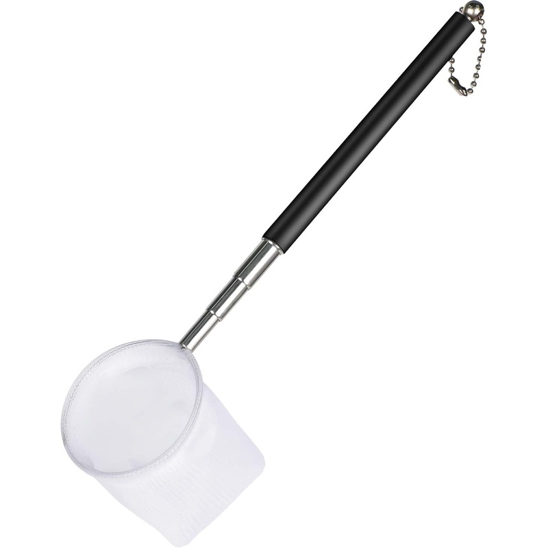 Pawfly Aquarium Shrimp Net Tiny Fish Tank Net with Extendable Stainless Steel Handle Soft Round Fine Net Mesh for Shrimp Baby Fish Food Residue Debris Skimming Net for Small Ponds 2 Inch