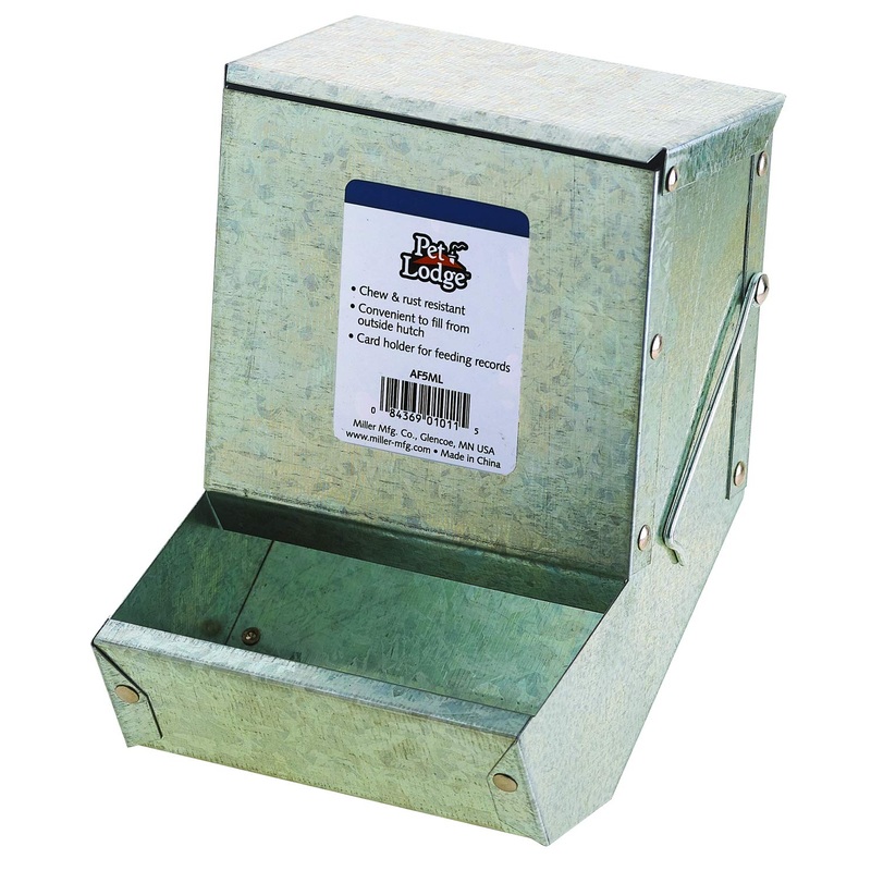 Pet Lodge Steel Small Animal Feeder with Lid | Cage Rabbit Feeder | Holds Several Days Worth of Food | 5 Inch 5″