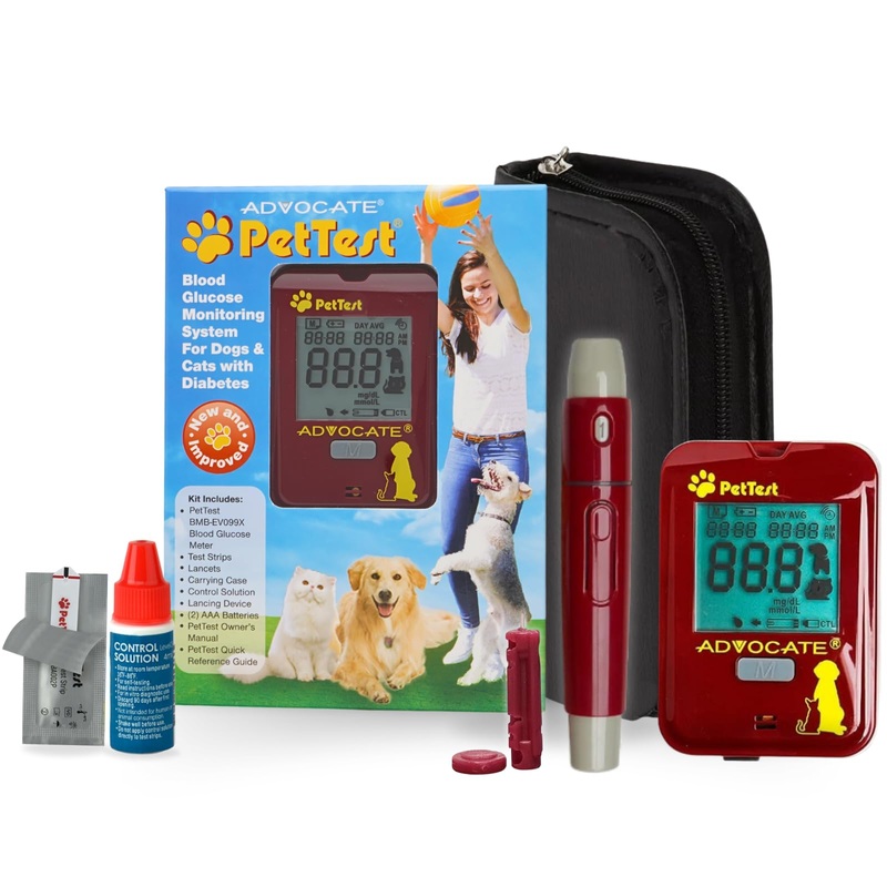PetTest Glucose Monitoring System for Dogs & Cats | Blood Sugar Check Expert Kit Includes Glucose Meter, 25 Test Strips, Lancing Device, 25 Lancets, Carrying Case, Instructions – Diabetic Pet Supplies