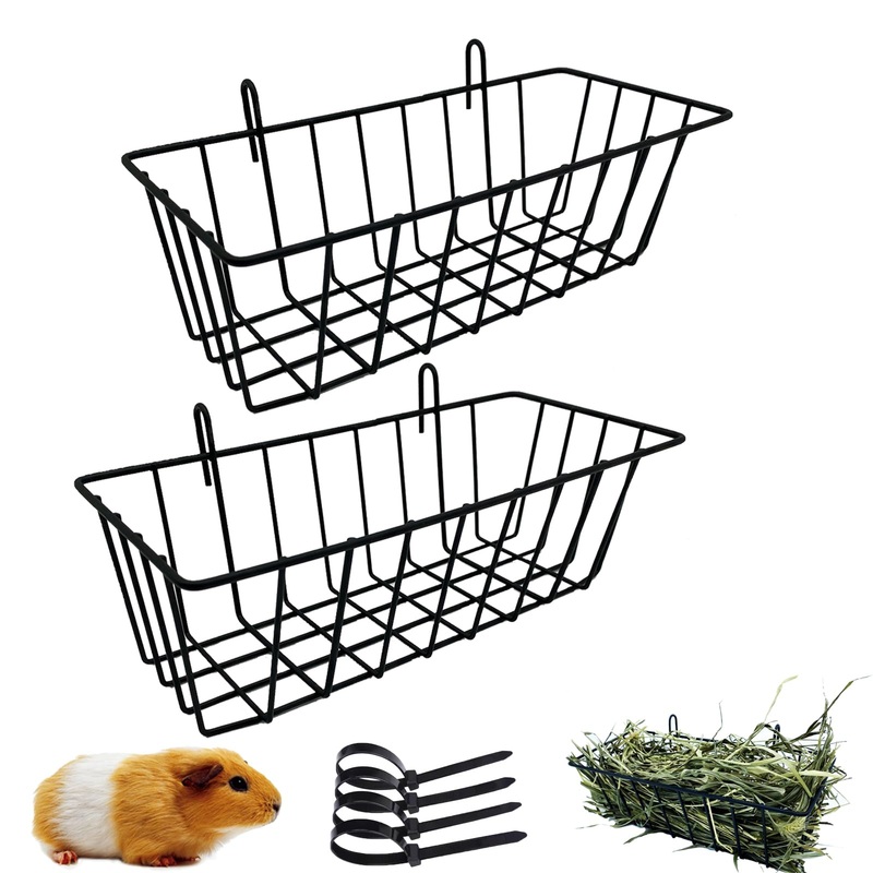 Rabbit Hay Feeder Rack Guinea Pig Hay Dispenser for Cage Hanging Metal Feeder Small Animals Hay Holder Manger for Rabbits Guinea Pigs Chinchillas Ferrets (Black – 2 in a Group) Black – 2 in a group