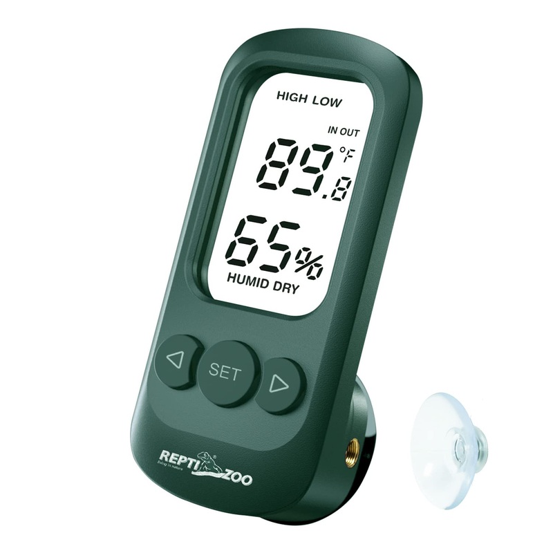 REPTI ZOO Digital Thermometer Hygrometer, High Presicion Sensitive Thermometer and Humidity Gauge for Reptile Terraium Aquarium with High and Low Alarm Function, Large Screen & 3-Sides Mounting Green