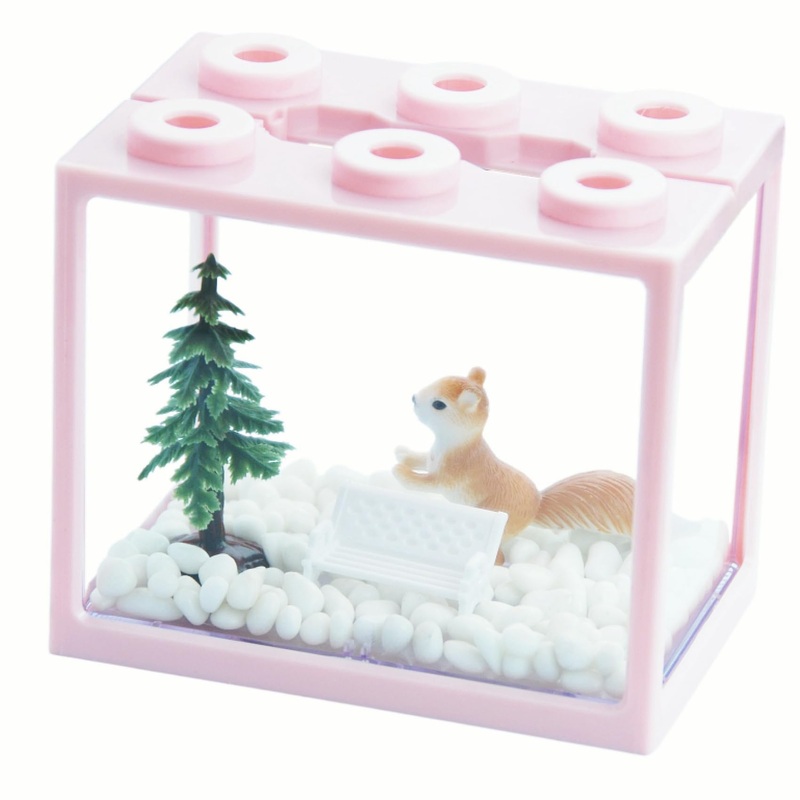 Small Sea Monkey Tank, Stackable Mini Betta Fish Tank Tinny Aquarium Kit with Aquarium Gravel, Moss Ball Tank Shrimp Tank 0.27 Gallon Acrylic Cube Fish Bowl for Shrimp Snails Pink