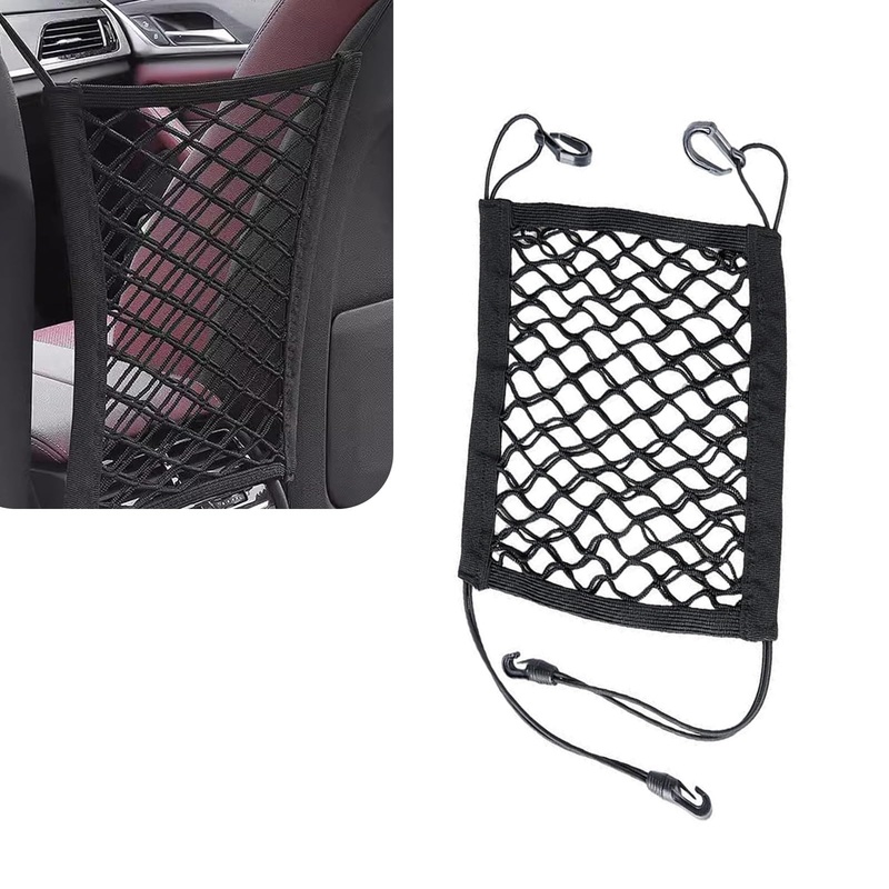 1 PC Car Front and Rear Seats Pet Isolation Net, Double-Layer Coarse Net Breathable Anti-Scratch Anti-Collision Dog Safety Barrier Protection, Flexible Storage Bag, Universal for Cars (Black)