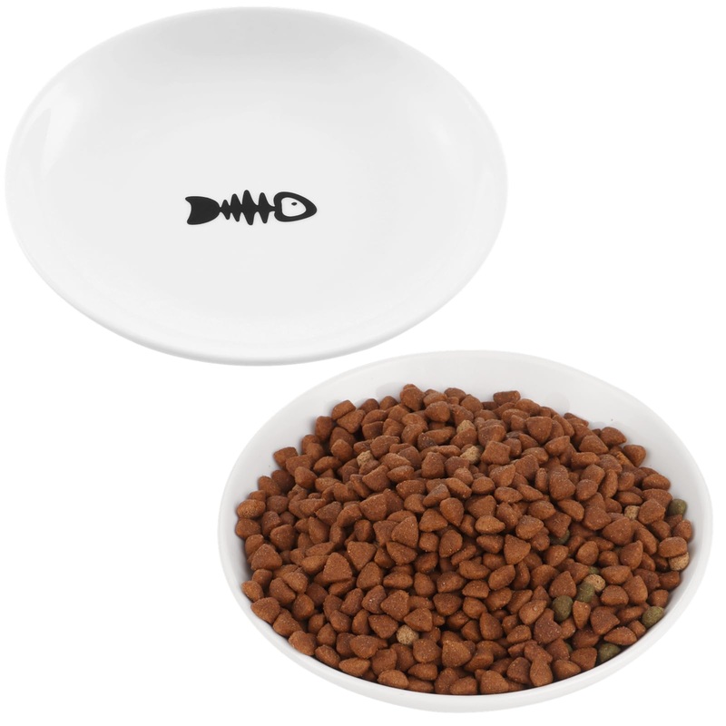 2 Pcs Cat Bowls, Wide & Shallow Cat Plates for Whiskey Fatigue Relief, 15cm/6′ Ceramic Cat Feeding Dishes Cute Fish Bone Design, Wet & Dry Food Feeding Bowls for Kittens, Cats, Puppies 2 Fish bone