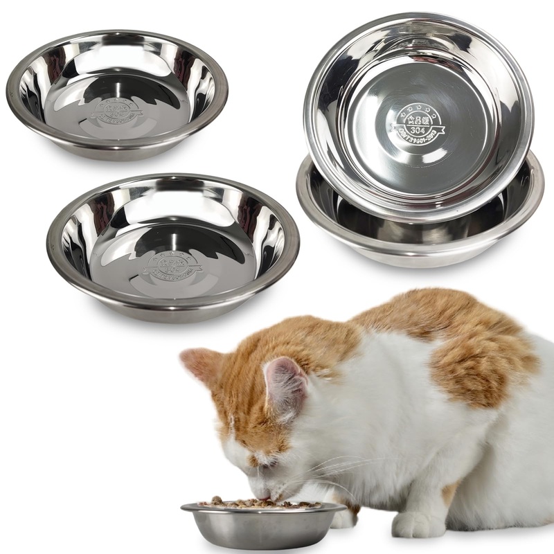 4 Pcs Stainless Steel Cat Bowls,5.5 Inches Metal Cat Bowl, Cat Food Bowls for Indoor Cats, Whisker Fatigue Cat Bowl, Shallow Cat Food Dish, Kitten Food Bowl, Elevated Food Bowls for Cats 5.5 inches