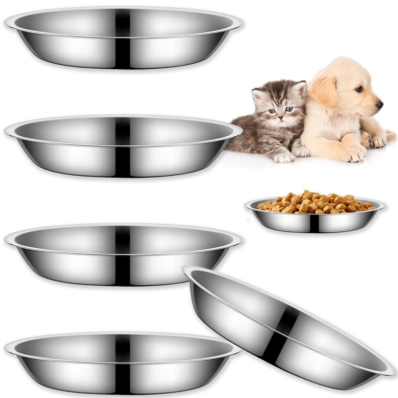 5Packs Cat-Bowls Cat Food Bowl – 6.1 Inch Stainless Steel Cat Food Bowl for Indoor Cats Shallow and Wide Cat Wet Food Bowl Pet Feeding Bowl Whisker Fatigue Relief Cat Bowl for Kitten Puppy Small Dog 5Packs 12Oz TYPE-B