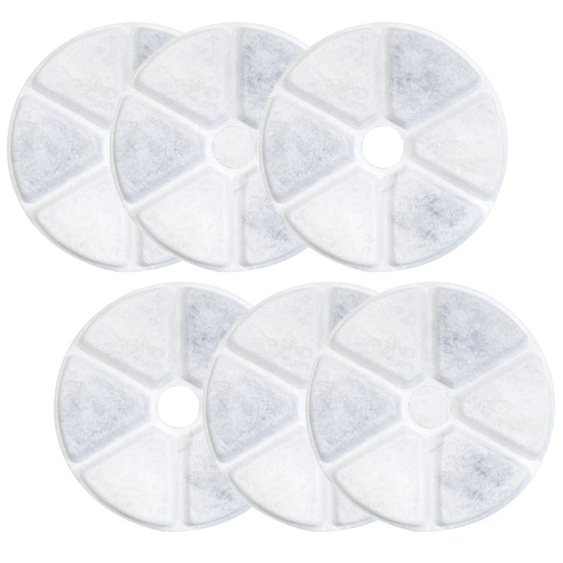 6 Pack Dog Water Dispenser Filter, No Spill Dog Water Bowl Filter Replacement for Slow Drink Dog Water Feeder, Coconut Carbon Filter System Set of 6