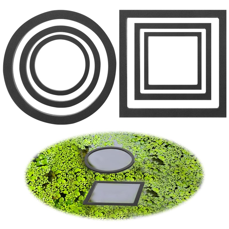 6PCS Floating Plant Ring, Fish Feeding Ring, 6 Sizes Round & Square Aquarium Floating Plant Corral for Fish Tank, Keeping Floating Plants in Place, Black
