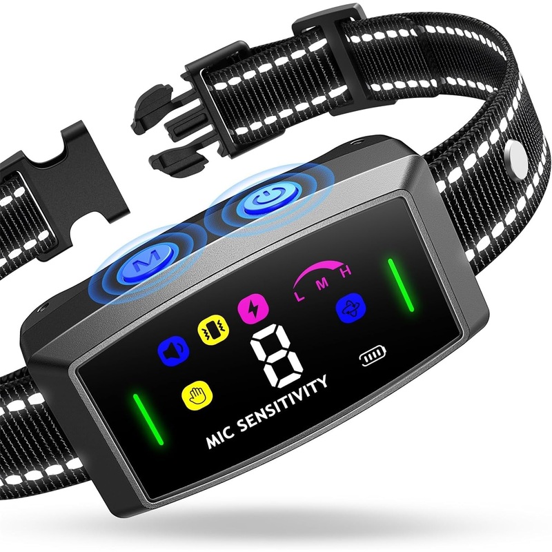 AI Auto Dog Bark Collar, Bark Collar for Large Small Medium Dogs, Auto Smart Anti Barking Training Collar with 8 Sensitivity & 6 Adjustable Mode, Rechargeable Automatic Stop Barking Collar Black