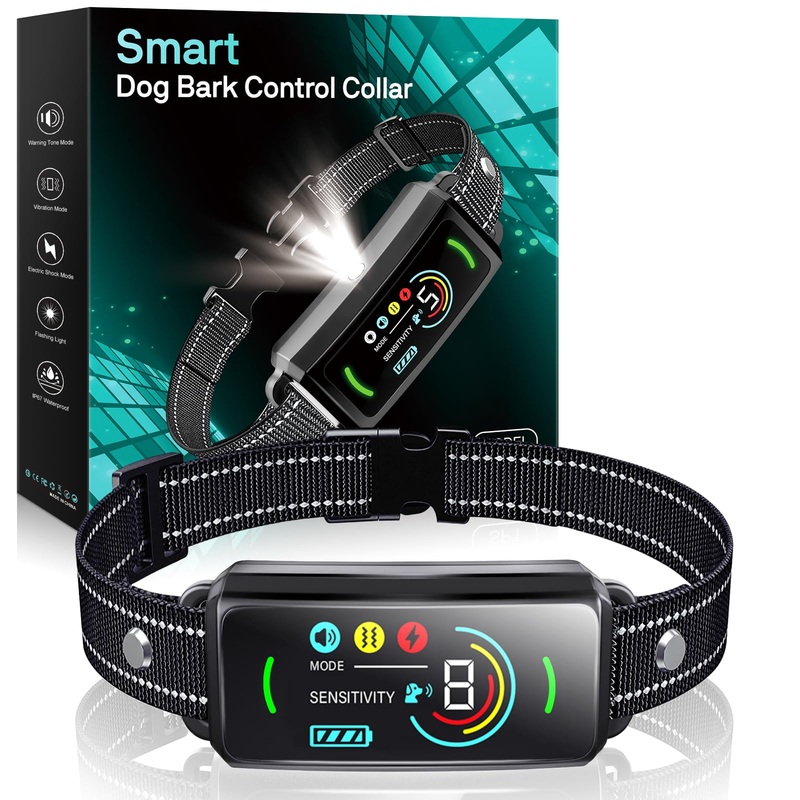 AI Dog Bark Collar with Flashing Light,Beep,Vibration,and Optional Shock,Rechargeable Anti-Bark Collar with 6 Adjustable Sensitivity,Waterproof Barking Collar,Bark Collar for Large Medium Small Dog