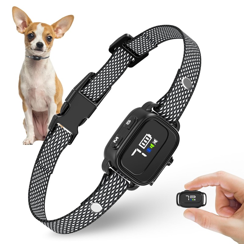 Anti-Bark Collar for Small Dogs, No Shock Anti Barking Collars with 7 Sensitivities, 3 Adjustable Modes Beep & Vibration, IP67 Waterproof – Effective & Humane Small Dogs Bark Collar-Black Black