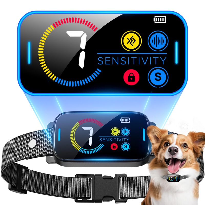 Bark Collar, Dog Bark Collar for Large Medium Dogs Smart Ultrasonic Deterrent Device Rechargeable Anti Barking Collar with Adjustable Ultrasonic Beep Vibration and 7 Sensitivity (Black) Black