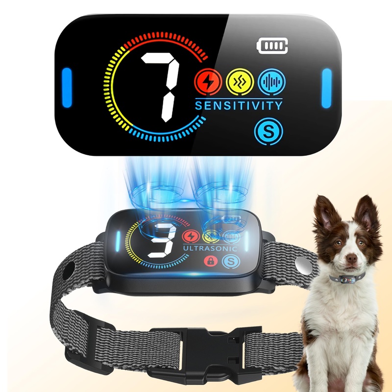Bark Collar, Ultrasonic Dog Bark Collar for Large Medium Dogs – Smart Anti Barking Deterrent Device – Rechargeable Training Collar with Adjustable Ultrasonic Beeps Vibrations Shock/No Shock(Black)