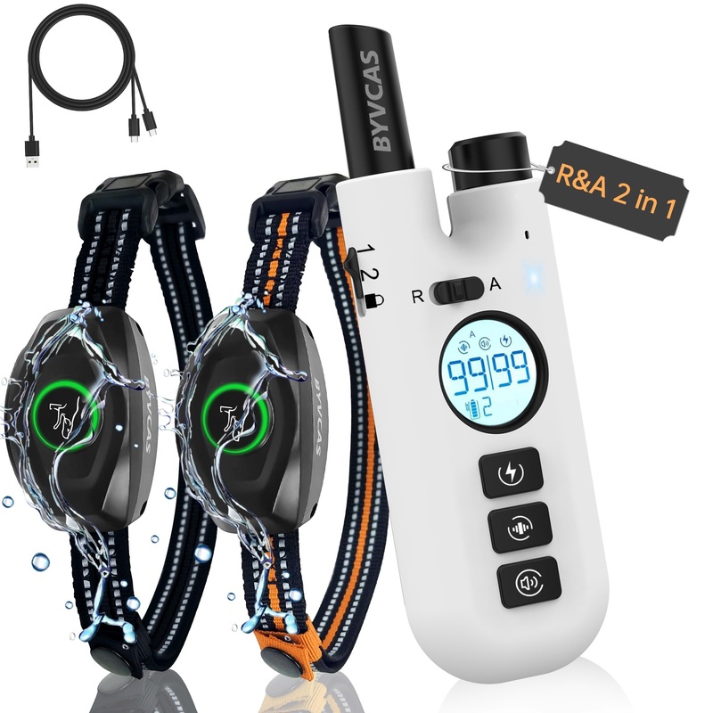 Bark Collar with Remote, 2 in 1 Dog Shock Collar for 2 Large Medium Small Dog(15-120lbs), Anti Barking Training Collar, Beep/Shock/Vibration(0-99), Smart E Collar 1300Ft Rechargeable IP67 Waterproof White