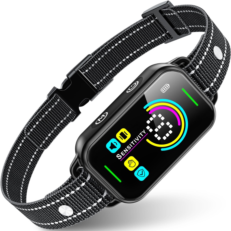 DINJOO Bark Collar, Dog Bark Collar for Large Medium Small Dogs,Smart Bark Collar,Rechargeable Anti Barking Training Collar with 8 Adjustable Sensitivity,Bark Collar with Beep (Dark Black) Dark Black