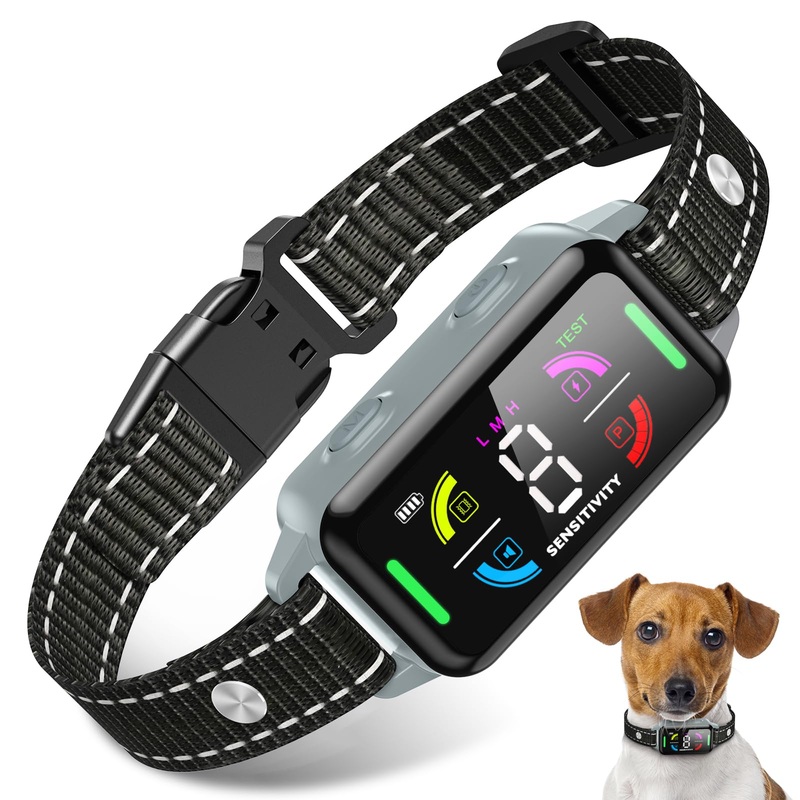 Dog Bark Collar, Anti Bark Collar for Large Medium Small Dogs, Smart Bark Collar with Beep Vibration and Optional Shock, IP67 Waterproof Anti Barking Deterrent Device with 8 Sensitivity Levels(Grey) Grey