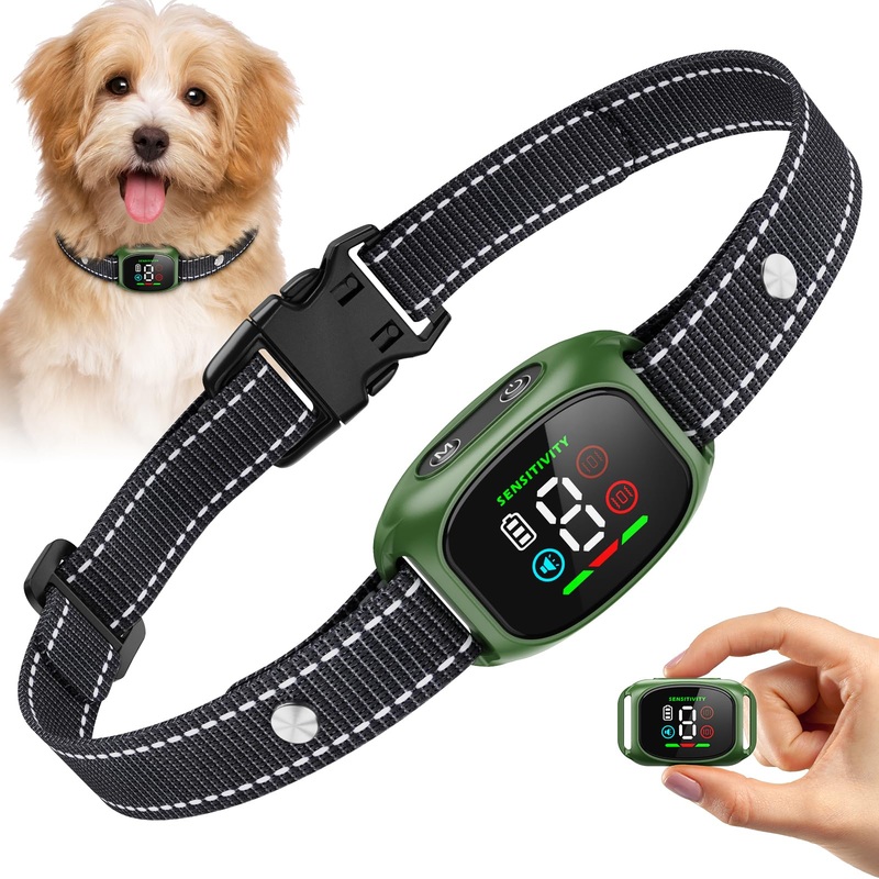 Dog Bark Collar, Bark Collar for Small Medium Dogs, Automatic No Shock Anti Barking Training Collar, Thunbest No Bark Collar with 8 Adjustable Sensitivity & Beep Vibration Modes Green