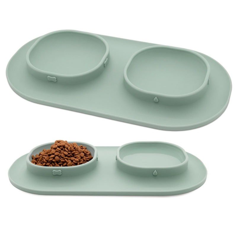 Dog Food Bowls Pet Bowls & Dog Water Bowls with No-Spill and Non-Skid, Feeder Bowls with Dog Bowl Mat for Small Medium Large Size Dogs Cats Puppy Pets, Dog Dishes (Green) Green