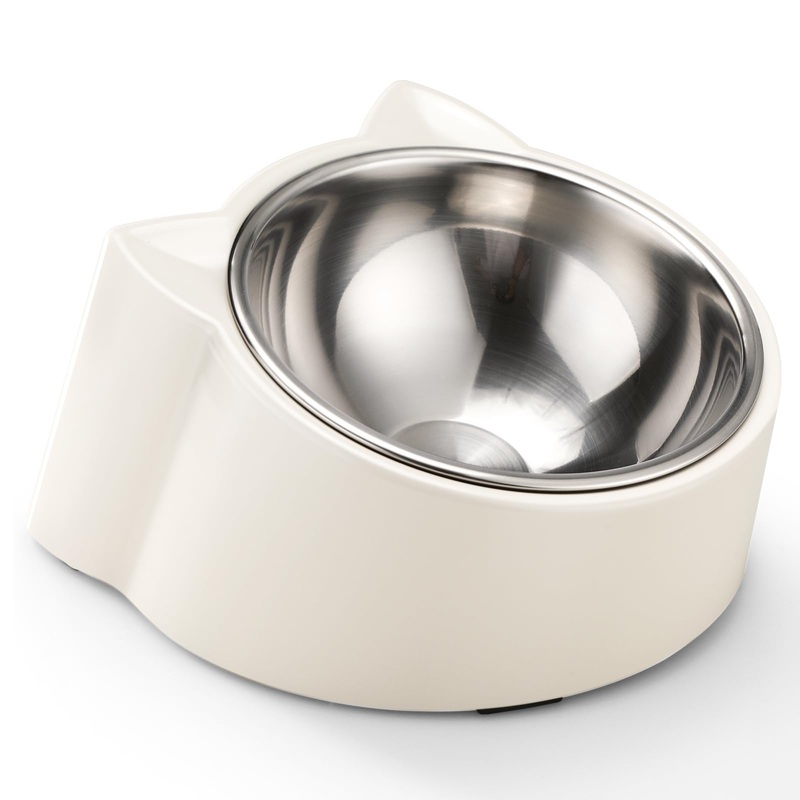 Elevated Stainless Steel Cat Bowls Ergonomic Slanted Dog Food Bowl with Detachable Stand for French BulldogsSmall Medium DogsAnti Vomiting & Protect Pet’s SpineNon-Slip & Spill1.5 Cup Classic