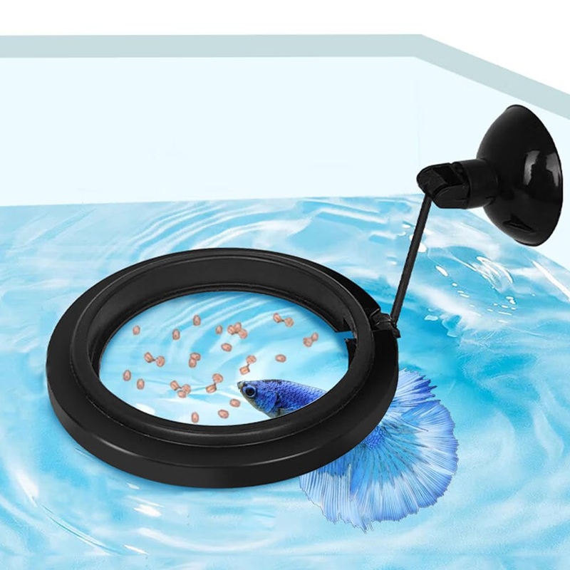 Fish Feeding Ring, Fish Safe Floating Food Feeder Circle Blue, with Suction Cup Easy to Install Aquarium, Square and Round Shape Fish Tank Towels – for Guppy, Betta, Goldfish, Etc (1 circle) 1 circle