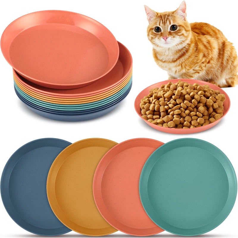 Gerrii 12 Pieces Whisker Fatigue Relief Cat Bowl 6 Inch Shallow Cat Food Dish Cat Wet Feeding Bowls Wide and Small Pet Plate for Kittens and Short Legged Cat, Wheat Straw (Vintage Colors,Round) Vintage Colors Round