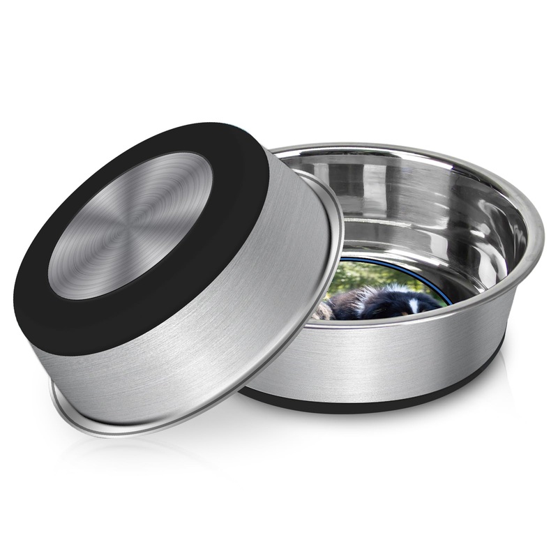 Grehge Steel Anti-Slip Dog Bowls,Non-Slip Stainless Steel Pet Bowl with Foot Mat – Perfect for Mess-Free Mealtime,Quiet Pet Bowls for Cats and Dogs, Dry and Wet Foods,5.5in Single Pack 5.5inch black