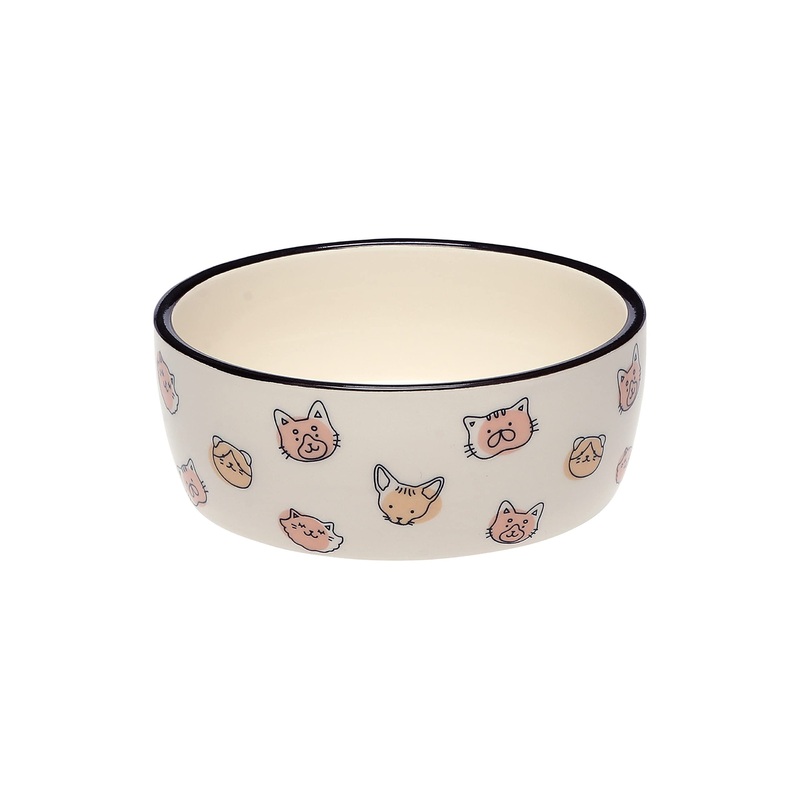 Pearhead Pet Bowl, Cat Feeding Bowl, Wet or Dry Food and Water Dish, Home Pet Accessories, Cat Faces Design, Holds, Cat Faces Pet Dish, 16 oz