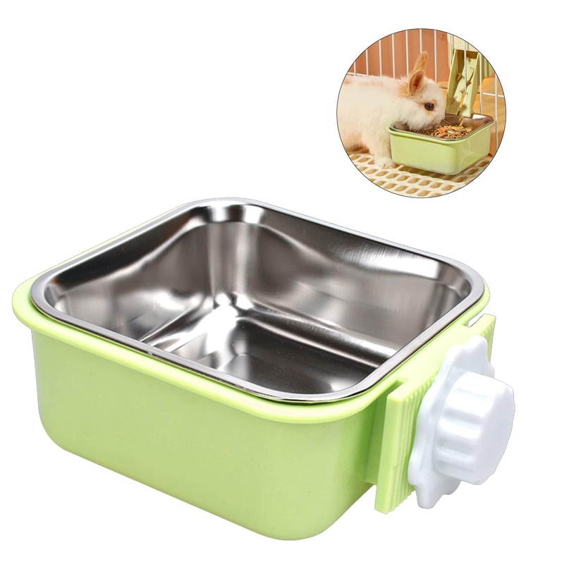 Pet Hanging Bowl for Crates, 2 in 1 Small Dog Bowl Puppy Bowl Removable Stainless Rabbit Bowl Cat Feeder Food Water Bowls for Puppy Cat Bird Rabbit Hamster Guinea Pig Ferret Small Animals Green