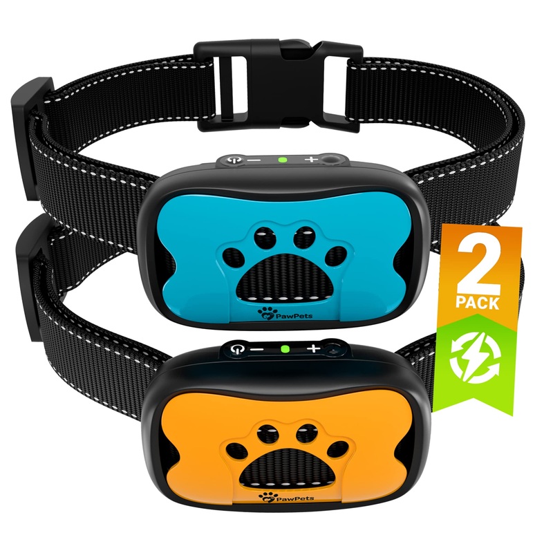 Rechargeable Anti Bark Collar – No Shock Training Dog Collar – Humane with Vibration and Sound Barking Collar for Small Medium Large Dogs – 2 Pack Blue Orange (Rechargeable) Orange & Blue Rechargeable