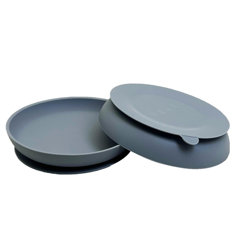 Silicone Dog Bowl Set of 2 No Spill Puppy Food and Water Dish Less Mess Cat Plates with Suction Cup Non-Tippable Feeding Bowls for Small & Medium-Sized Pets (Round Blue)