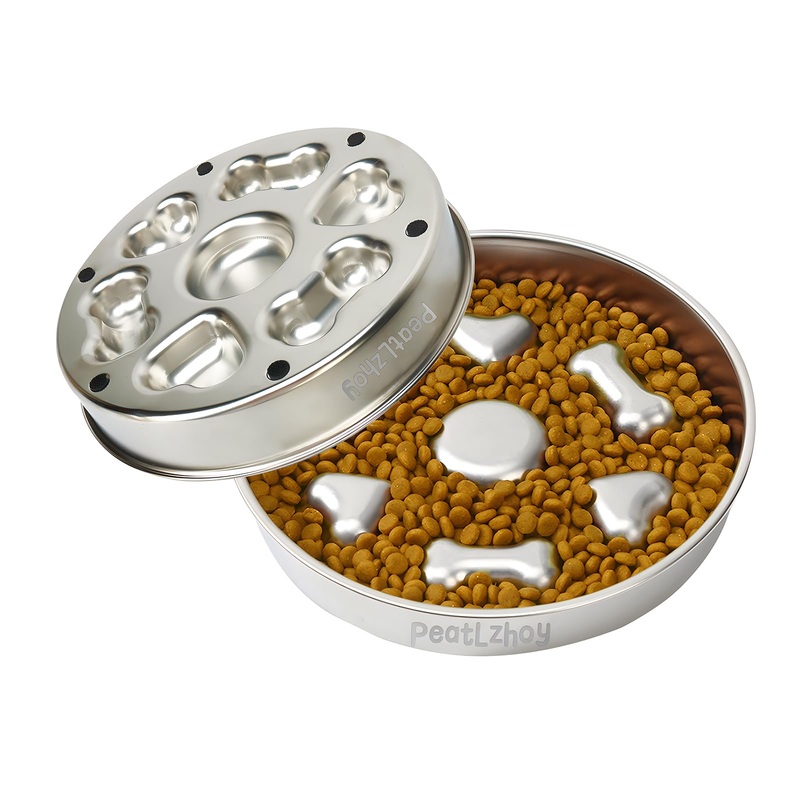 Slow Feeder Dog and Cat Bowls – Stainless Steel, Anti-Gulping, Non-Slip, Fun Design to Slow Down Eating, Easy to Clean, Pet Food Training Bowl Toy for Medium to Large Sizes